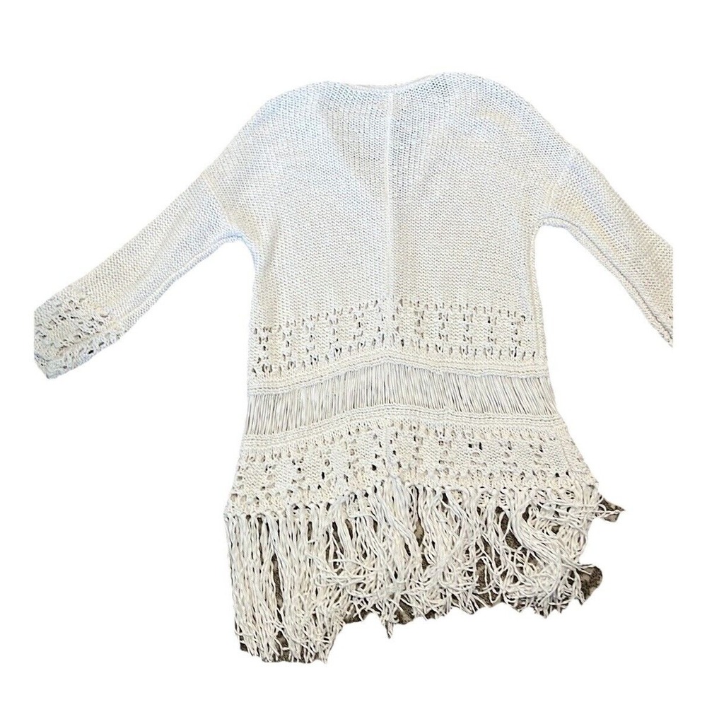 Boho Knit Cotton Open Cardigan Sweater Crochet Fringe Cottagecore Festival S/M - Picture 3 of 8